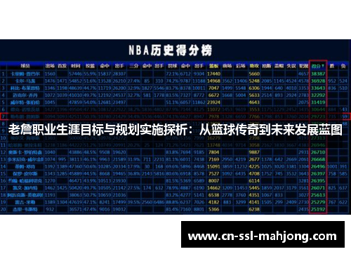 老詹职业生涯目标与规划实施探析：从篮球传奇到未来发展蓝图