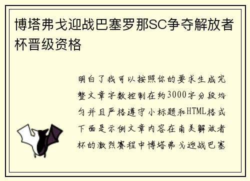 博塔弗戈迎战巴塞罗那SC争夺解放者杯晋级资格